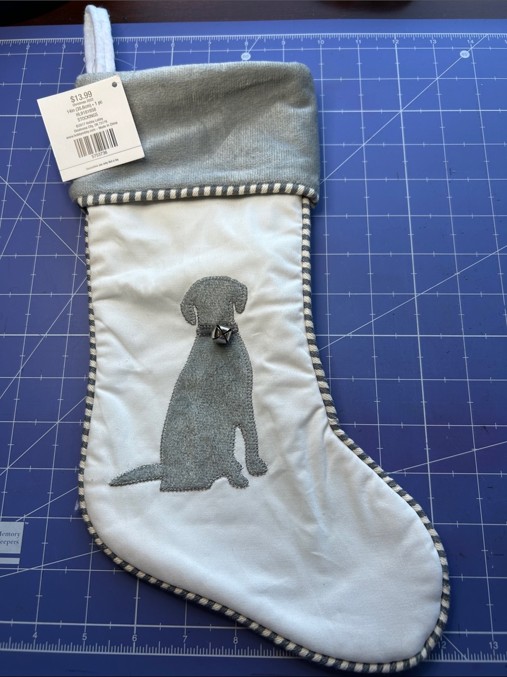 Hobby Lobby holiday Christmas simple dog stocking in grey and white NWT